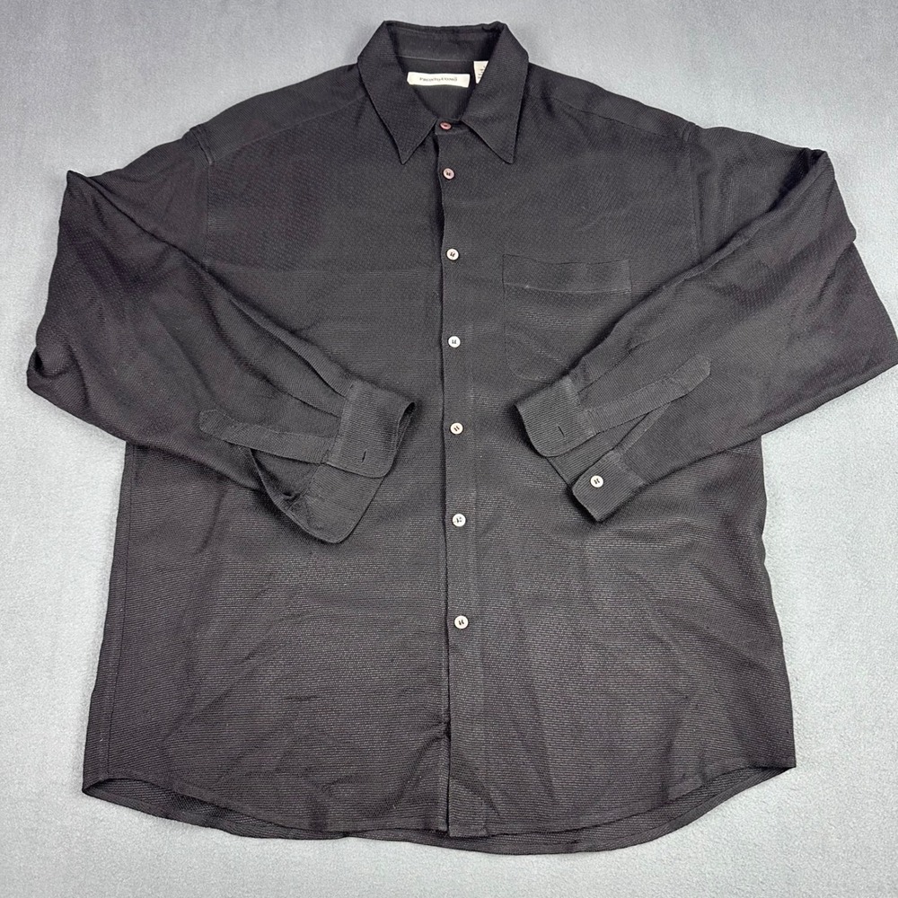 Pronto Uomo Mens Large Black 100% Silk Textured Basketweave Button Down Shirt